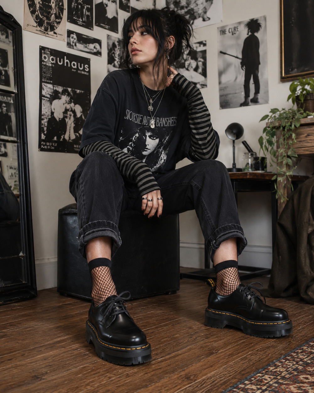 Dr Martens Holly Black Buttero Leather Platform Oxford Shoes Women's Size 7